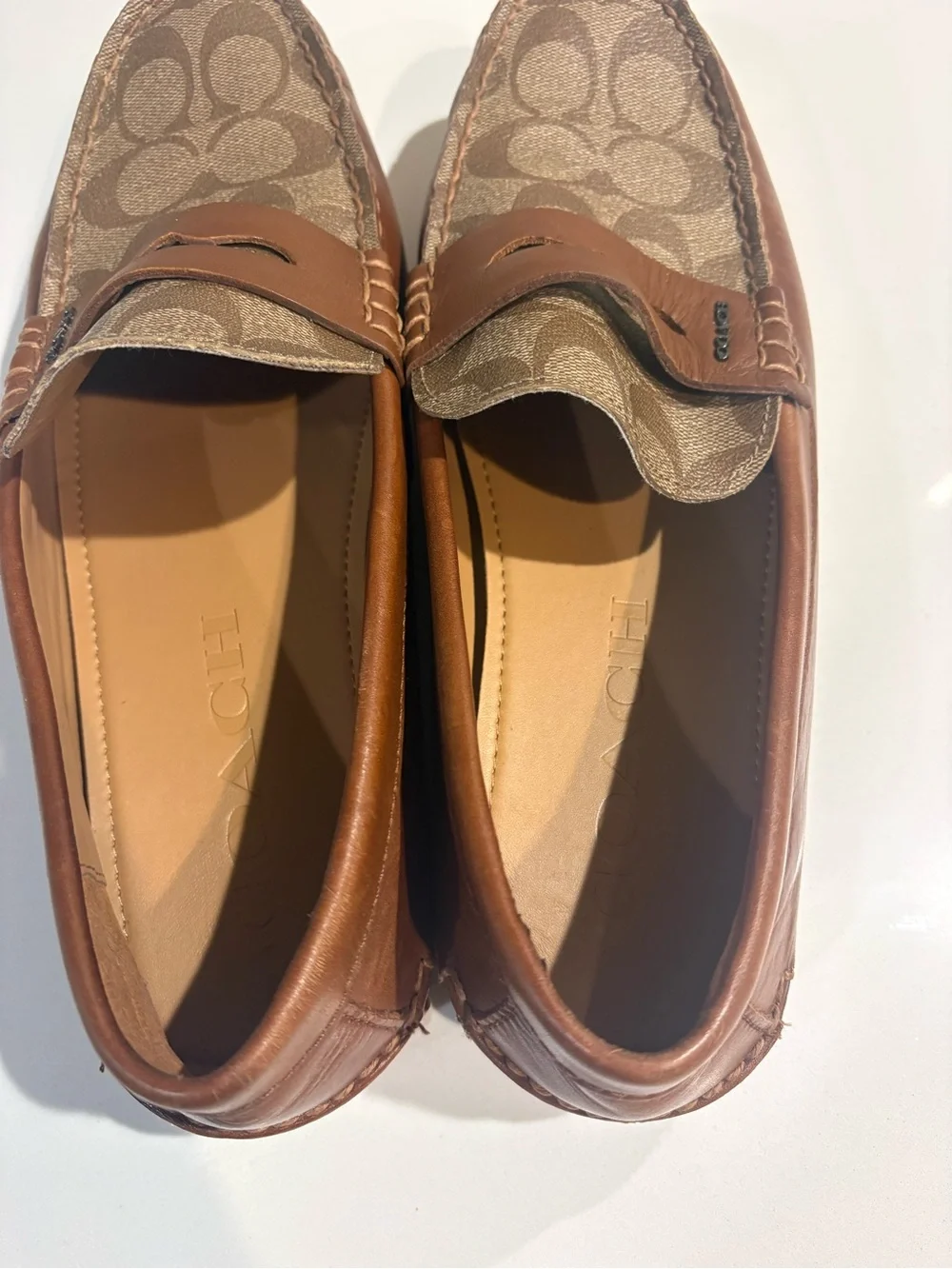 Coach Men's Tan/Brown Signature Canvas & Leather Penny Loafers